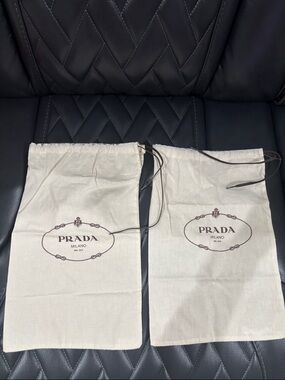 Prada Milano Cream Drawstring Logo Dust Bags Set of 2 Brown Laces